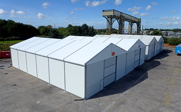Four Temporary Warehouses lined up for maximum storage